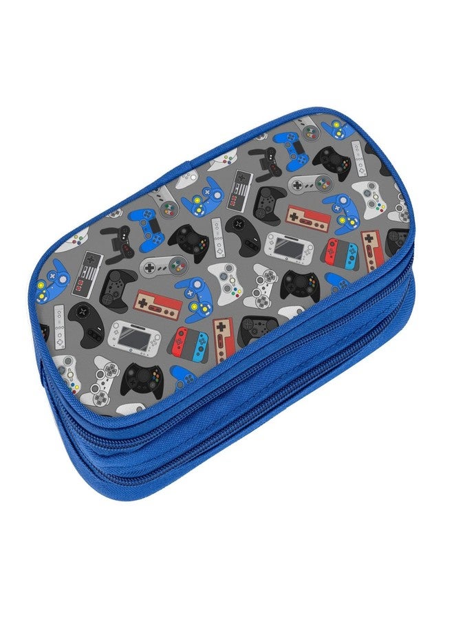 Perinsto Video Game Controller Background Pencil Case Big Capacity Multi Compartment Stationery Box Pencil Pouch Holder Desk Organizer For School Office Home, Blue - Image 1
